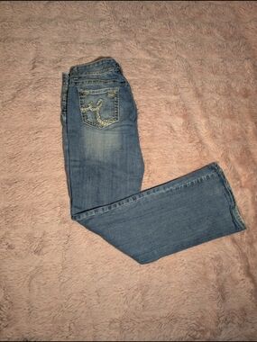 Vintage Y2K Maurices Light Blue Boot Cut Jeans with Embroidered Back Pocket